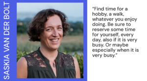 A quote from Saskia Van Der Bolt on how it's important form property managers to do something they enjoy even if it's busy to avoid burnout