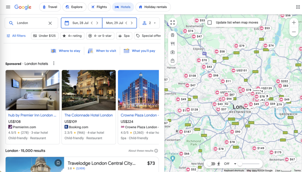 Screenshot showing how Google Vacation Rentals looks like and works
