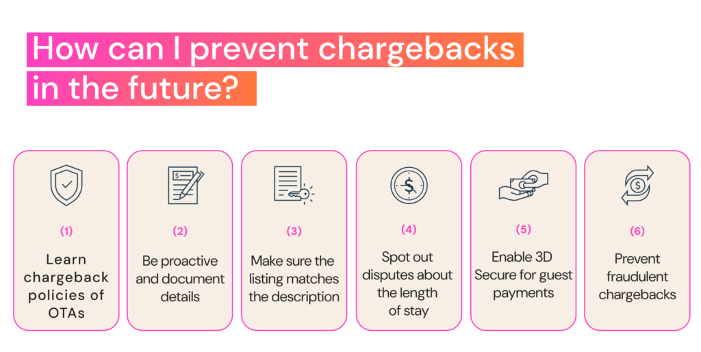 This picture explains the different ways to prevent vacation rental chargebacks.