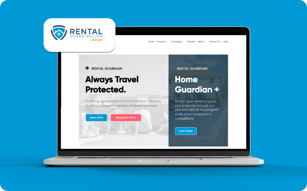 This image shows a laptop with the Rental Guardian homepage open