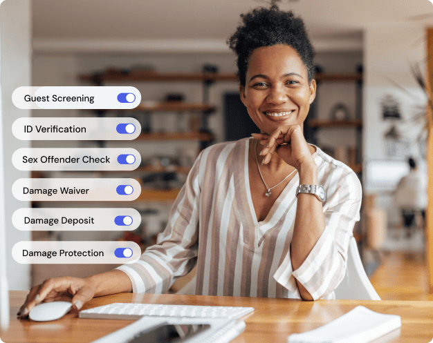 Image showing tabs with platform functions: guest screening, guest verification, damage waiver and deposit, and damage protection.