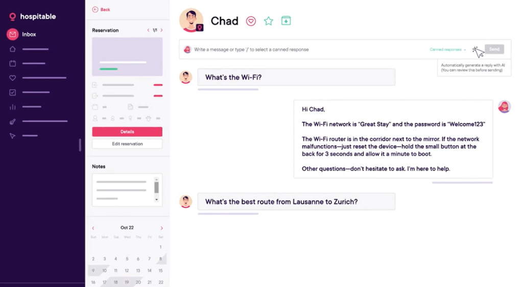 Hospitable’s AI-assisted automated messaging capabilities enable hosts to save hours of time on guest communications Hospitable.com / Hospitable Demo